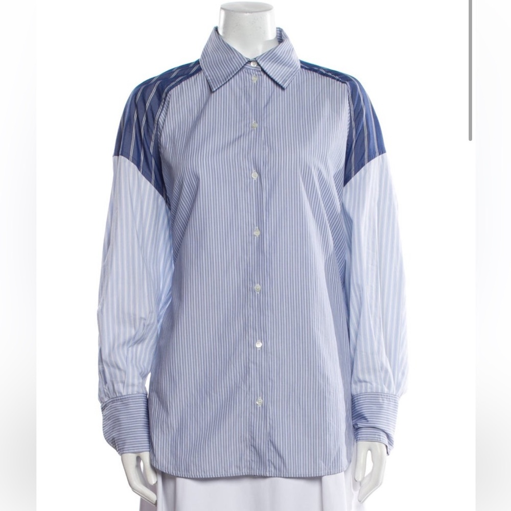 Sandro Blue & White Striped Button-Down Shirt